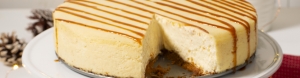 Eggnog Cheesecake with Spiced Butter Caramel Sauce